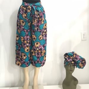 African print dashiki pants and head wrap